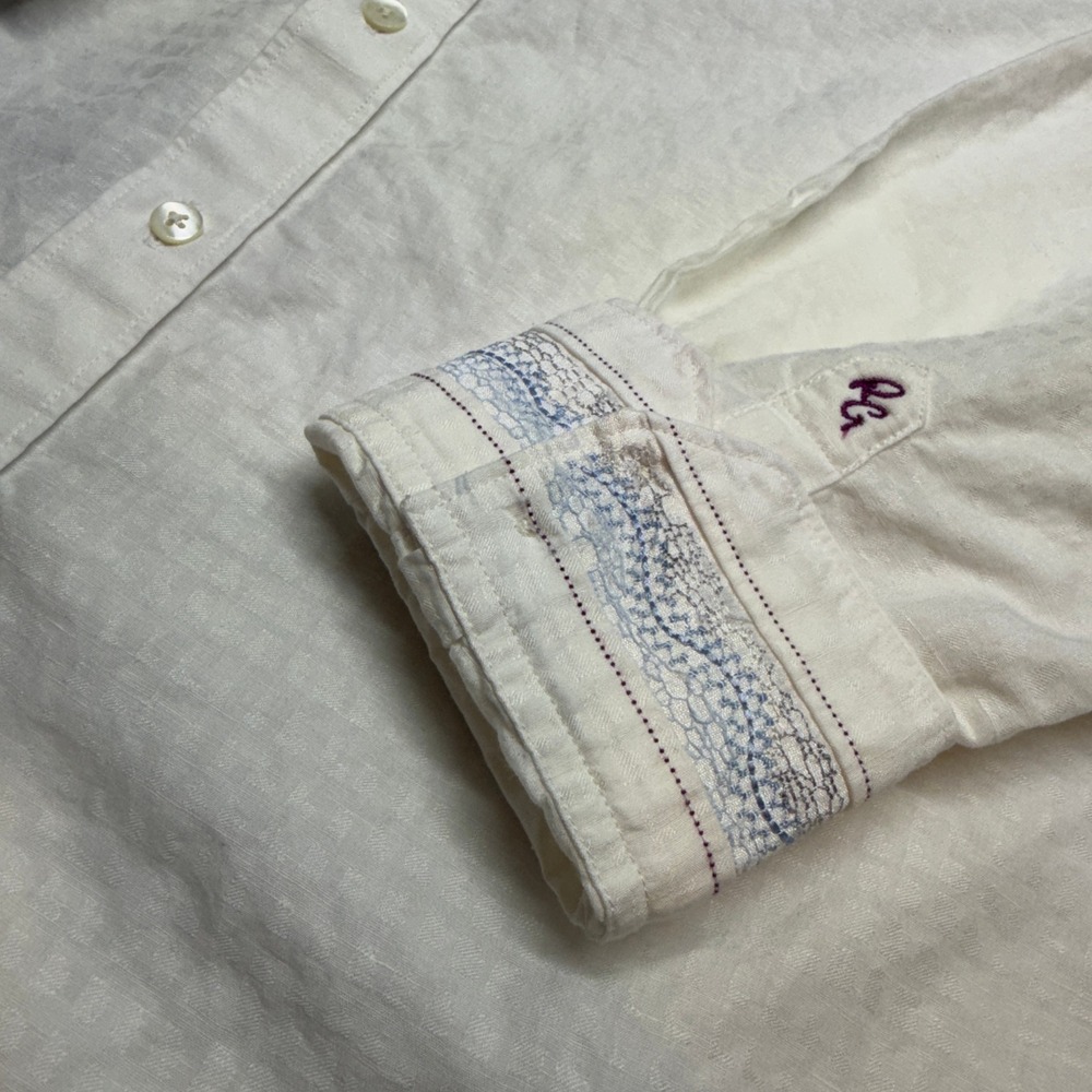 Robert Graham Mens L White Linen Blend Mandarin Collar Long Sleeve Shirt Classic - Picture 2 of 9